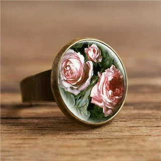 Moda Beleza Flores Coloridas Narcissus Tulipa De Vidro Cabochon Anéis De Jóias Redimensionáveis Redondos Artesanais Acessórios