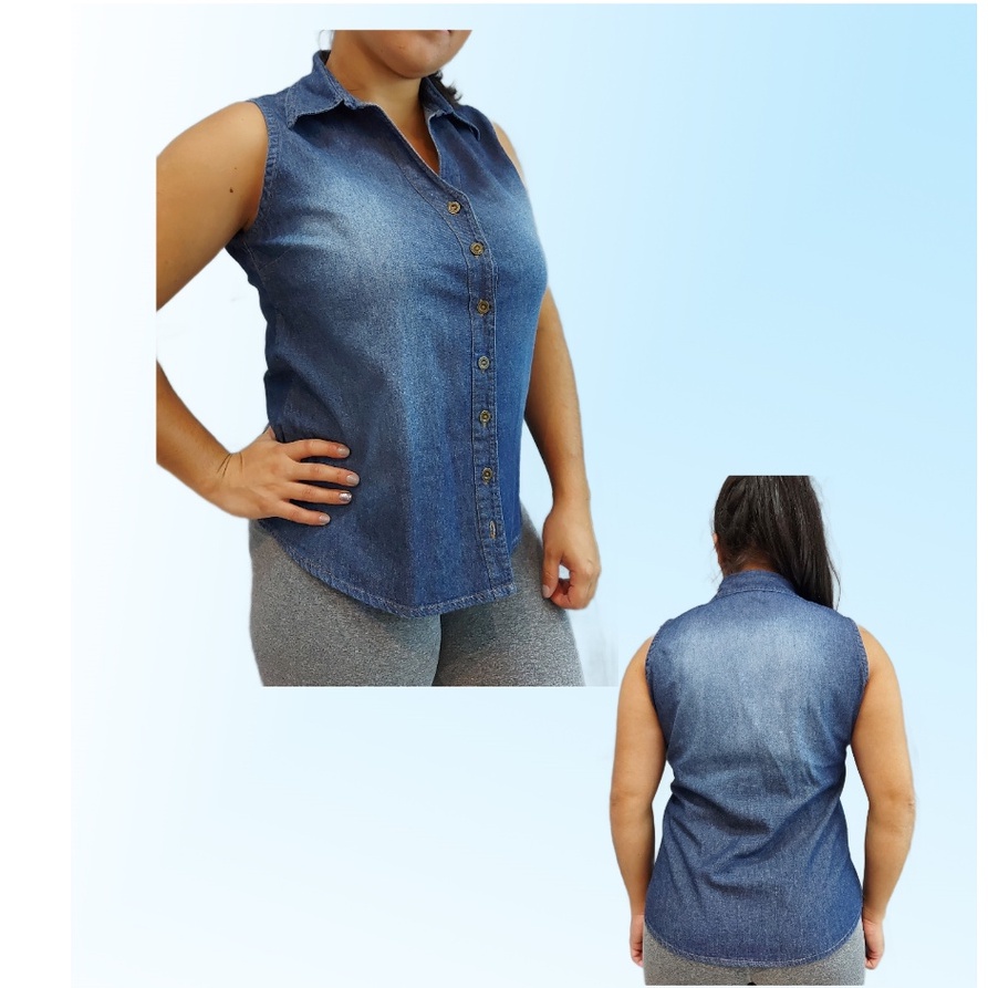 Camisa regata jeans store feminina