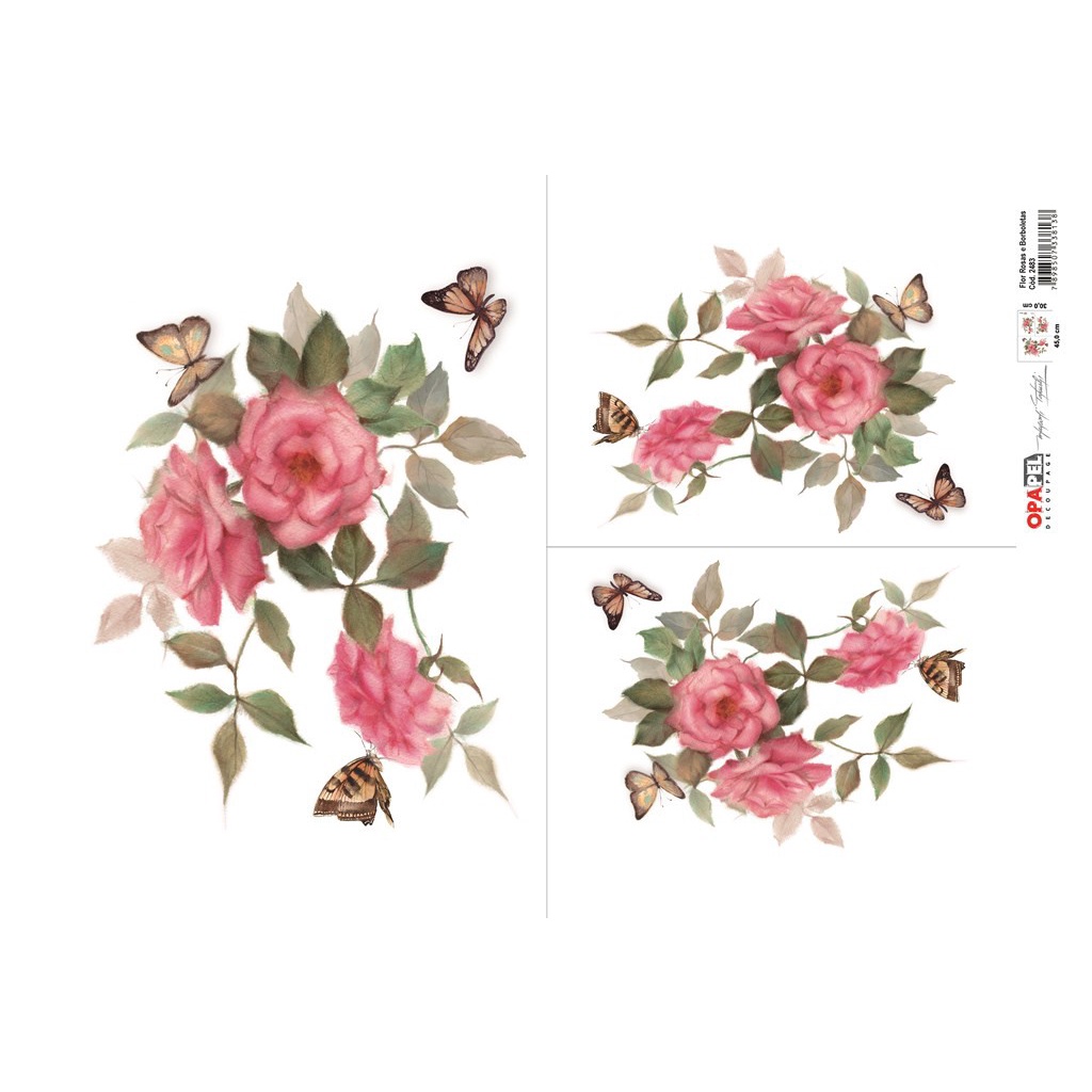 Papel de Decoupage 0813403 Flores rosas 32x31 cm. Dayka