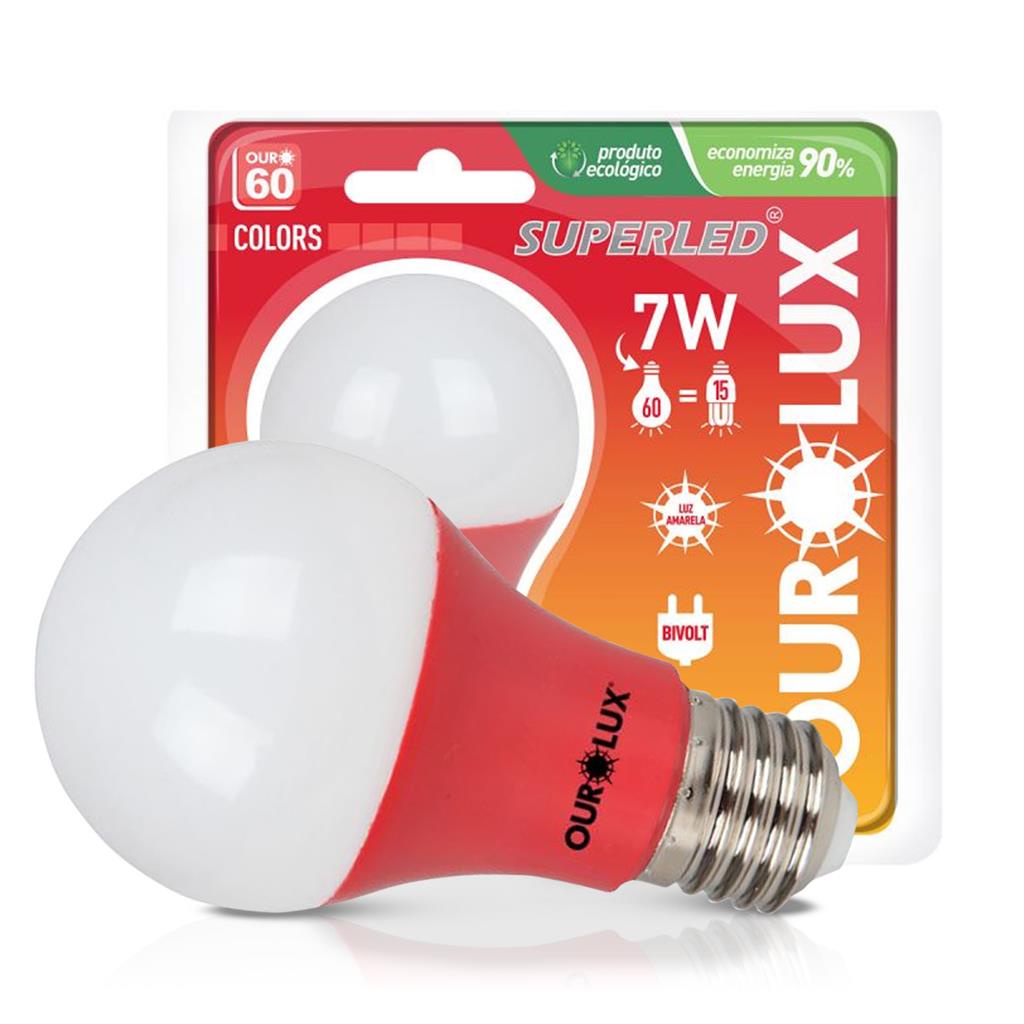 Lampada Led Bulbo Ouro A60 7W Bivolt E27 Vermelha Ourolux