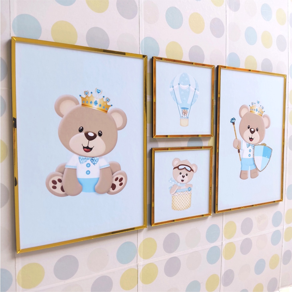 Kit 4 Quadros Quadrinhos Menino Quarto Baby Bebê Príncipe Urso Ursinho ...