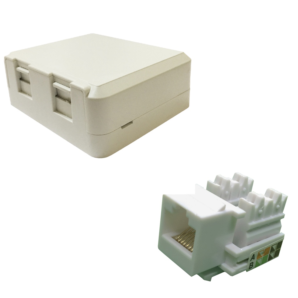 Kit 12 Keystone Rj45 Cat5e Branco+ 6 Cxs Sobrepor 2 portas | Shopee Brasil
