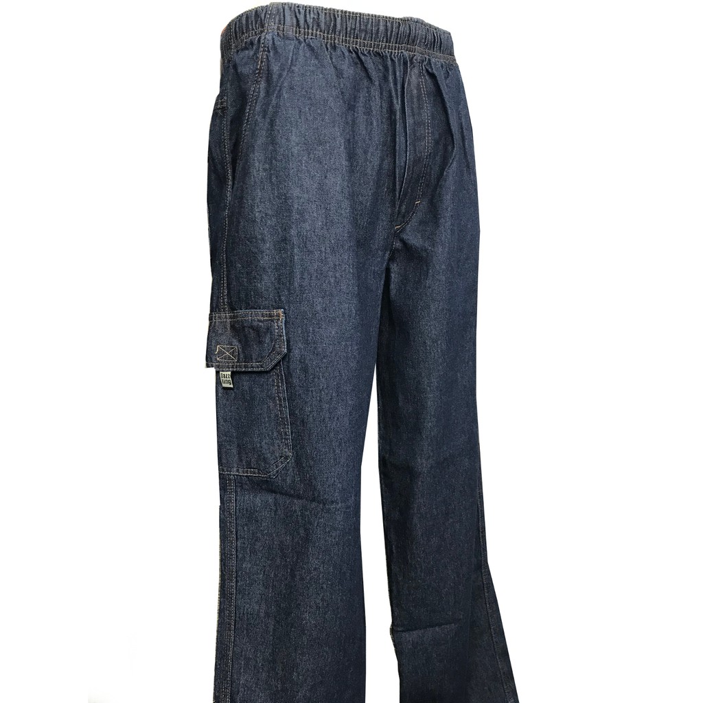 Calça Cargo Jeans Masculina com Elástico e Cordão na Cintura bolsos  nro 36 ao 60
