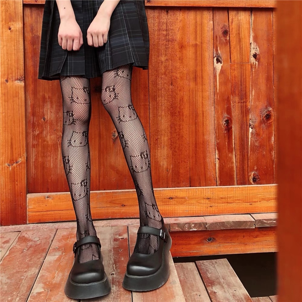 Summer Punk Hottie Black Pantyhose Kitty Cat Pattern Fishnet Stockings ...