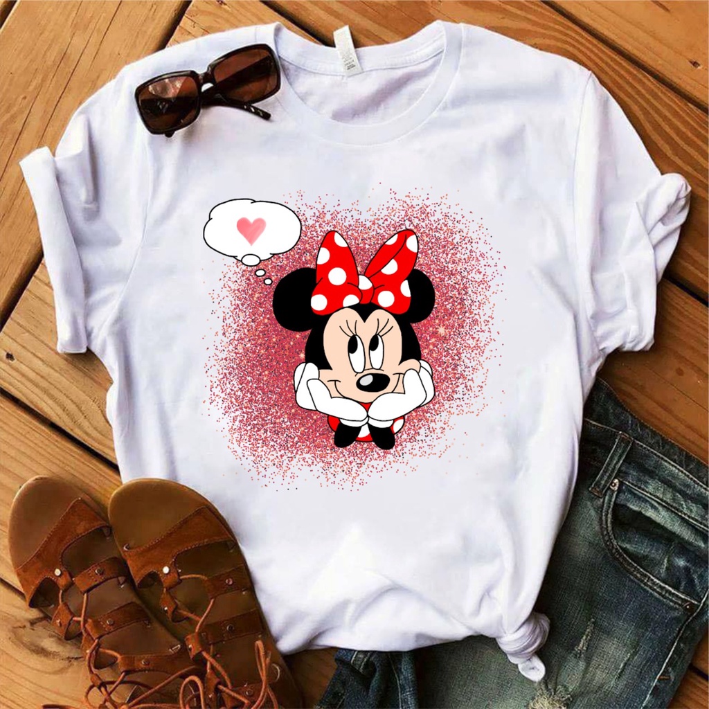 Camisetas Blusas Baby Look Minnie Personagem Disney GRÁTIS 1 Brinco Surpresa