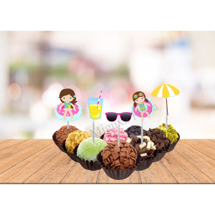 Festa na Piscina - Pool Party -50 Toppers Tags Para docinhos