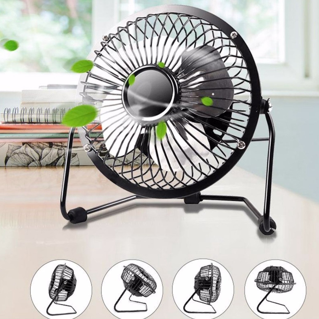 Ventilador de Mesa USB Premium Mini com 4 Pás de Metal Potente e ...