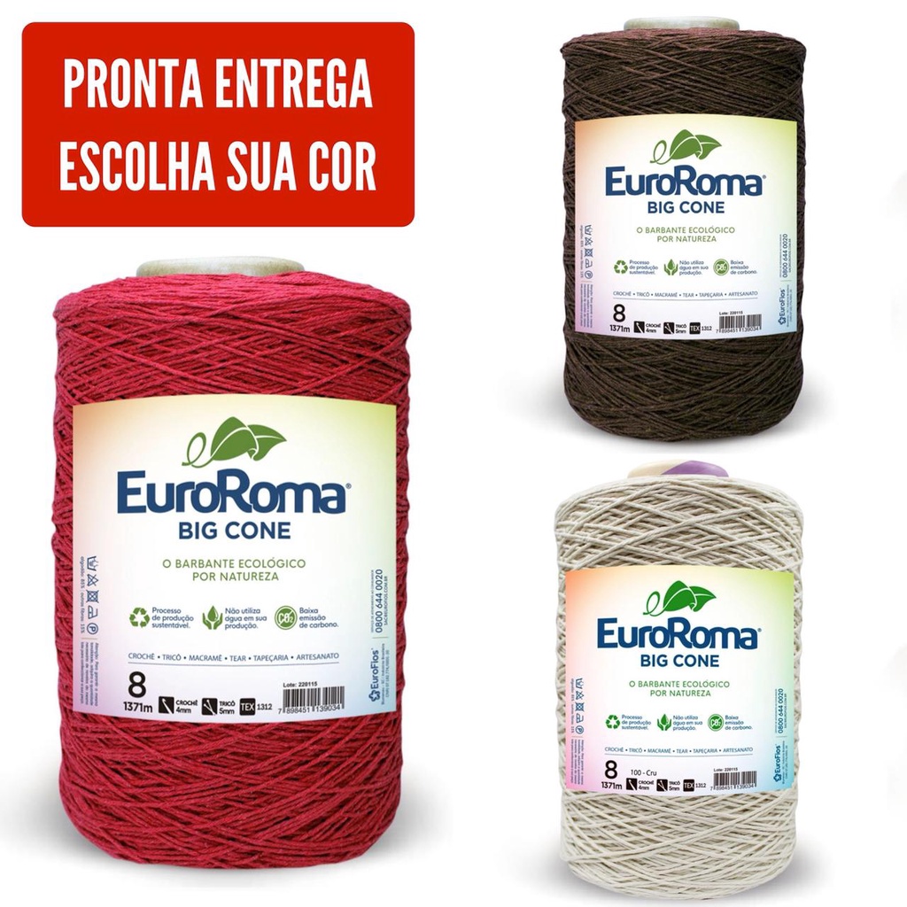 Barbante EuroRoma Big Cone Colorido NR 8 1373m 1,8Kg - Cores - Tricô ...