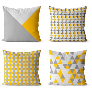 kit 4 capas de almofadas geométrica amarelo cinza e branco