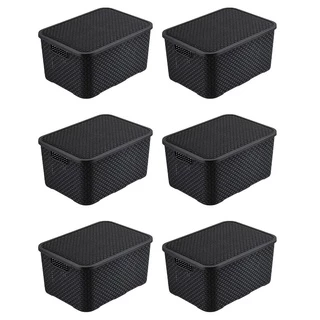 OFERTA Kit 6 caixa organizadora cozinha ferramentas rattan preta 7 litros empilhavel