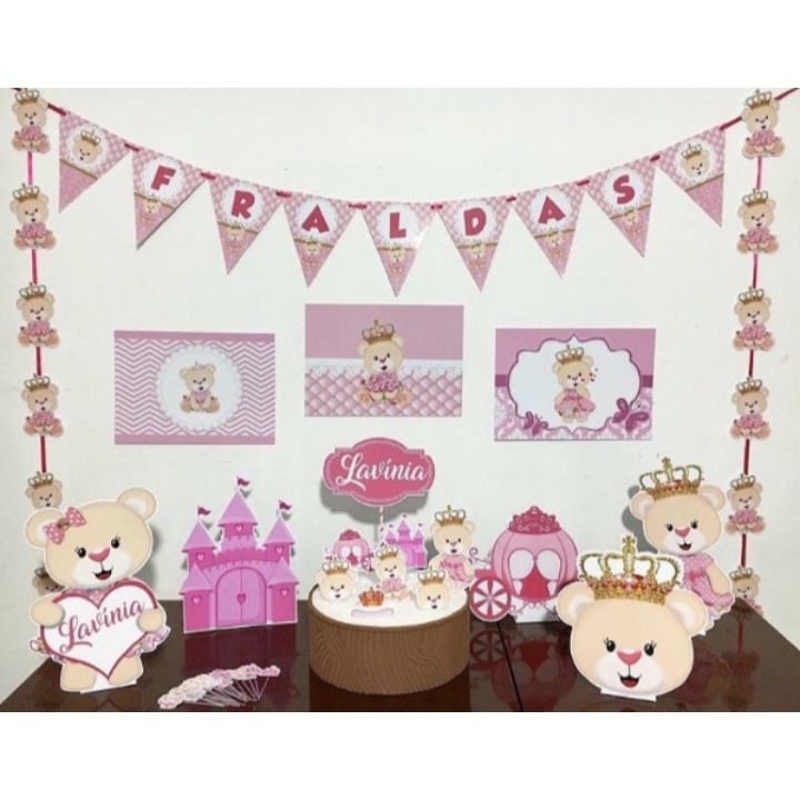 Kit decora o ch de beb fraldas ursinha princesa Festa