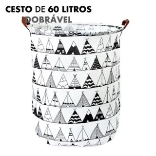 Cesto Organizador de Roupa Suja Brinquedos Multiuso Dobrável Tecido Impermeável 60 litros