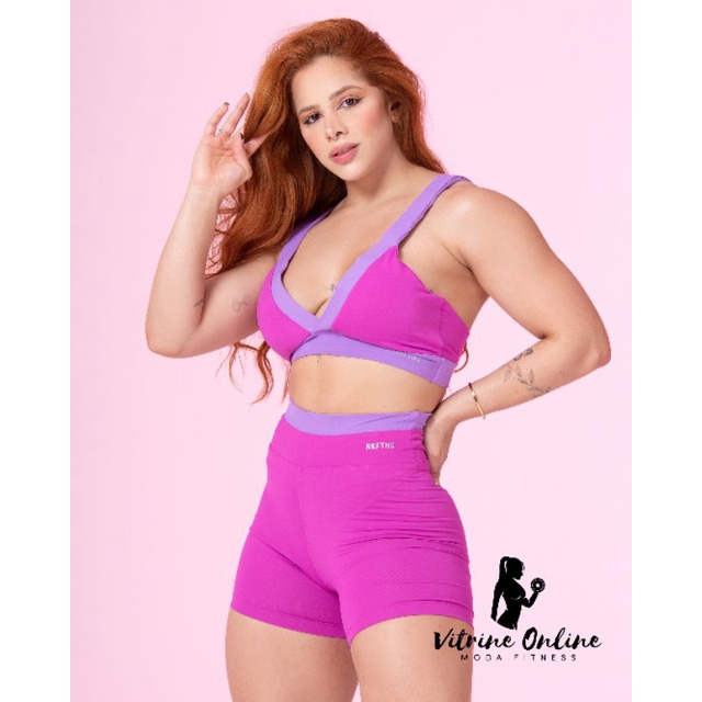 Conjunto Short + Top Cropped Com Bojo Em Poliamida Nk Wod / Moda Feminina  Fitness Academia Premium