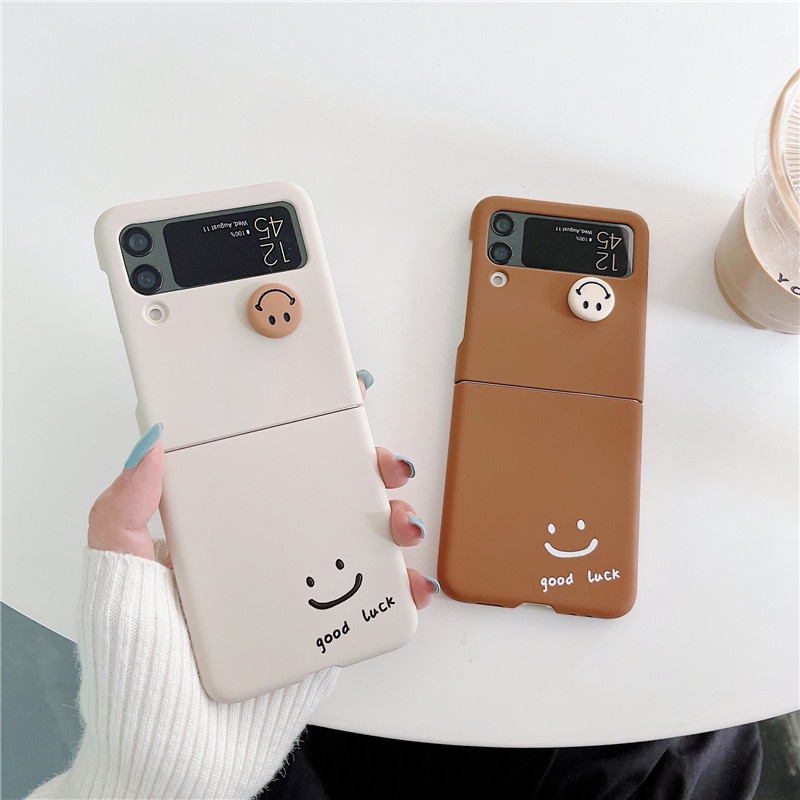 Luck Smiley Capa Rígida Para PC Galaxy Z Flip 4 5G Anti-Impacto 3 Traseira Da Criatividade Do Celular