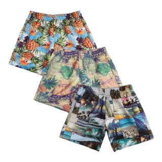 Kit 3 Shorts Tactel Masculino Estampado Praia Verão