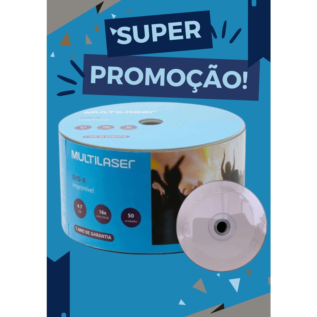 50 Mídia Virgem Dvd-r Multilaser Printable Impressão Ps2 Jogos FilmeS ...