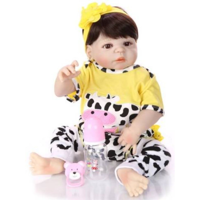 Bebê Reborn Realista Menina Baby Silicone Com Mamadeira em