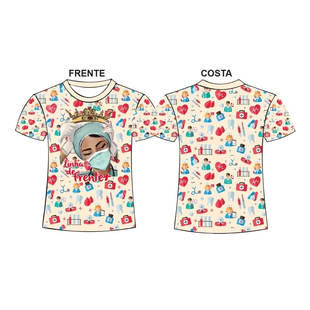 Camiseta Enfermagem Linha de frente enfermeira coroa