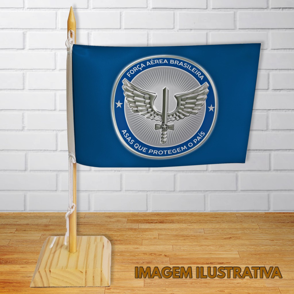 Bandeira De Mesa Aeron utica Fab Super Luxo Base E Mastro Madeira