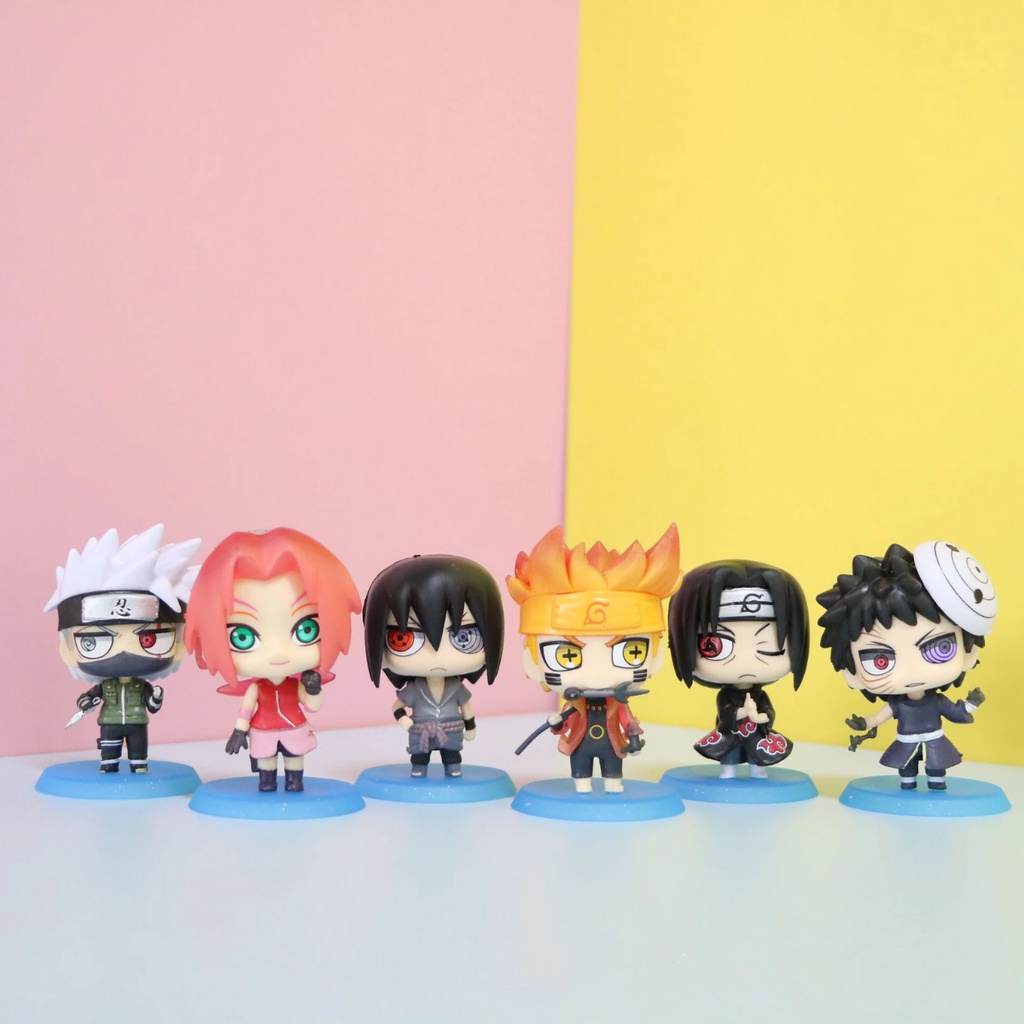 Kit 6 Boneco Naruto Sakura Sasuke Itachi Kakashi Obito