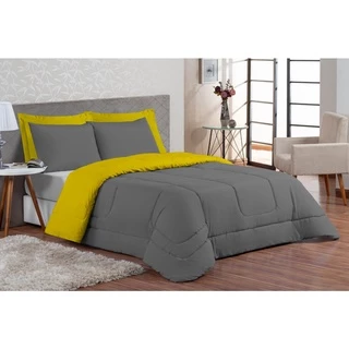 Kit Edredom Ternura Casal Queen 6 Peça Promoção amarelo/cinza