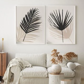 Quadro Decorativo Kit 02 Peças 50x70 Folhas Minimalistas Para Sala Quarto Escritório - Placas Sem Moldura