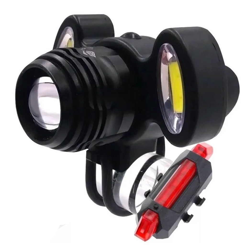 Farol Lanterna Bike Biclieta 3 Focos Led Com Zoom Recarregável ...
