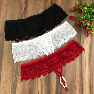 Kit 3 peças Calcinha Tailandesa Sexy Fio dental em renda com Pérolas Estimulantes