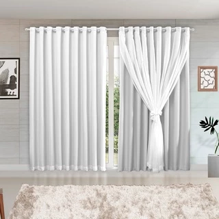 Cortina Branca Blackout com Voil para Sala - Tecido de 2,80mx2,30alt. com Forro Corta Luz