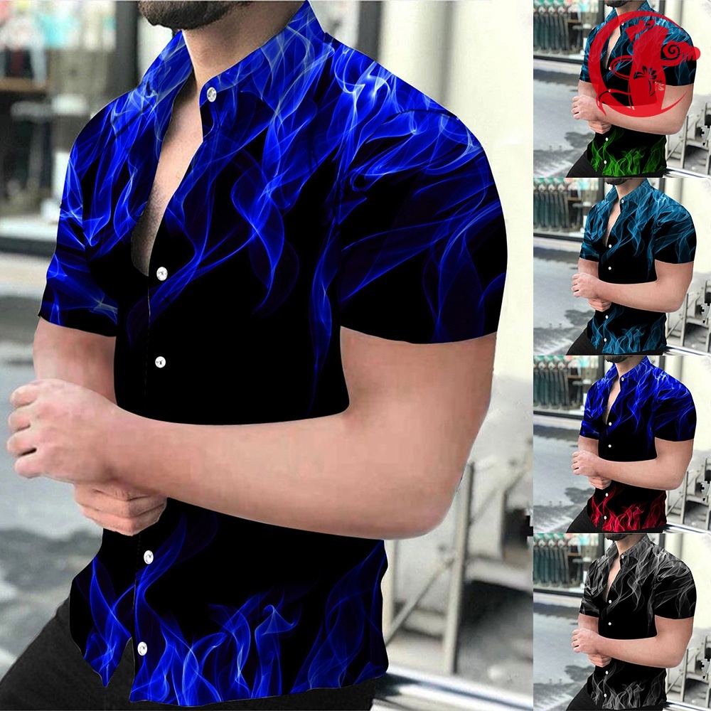 2023 Novo Estilo Gradiente Padrão de Chama Padrão de Chama para Homens Camisa de Manga Curta HD Impressão Digital Camiseta Top