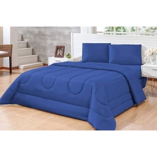 Edredom Casal Queen 3pcs Cobertor Frio Quente Inverno Azul Liso