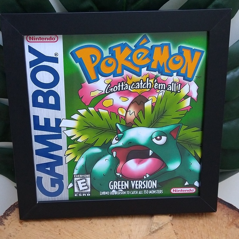 Quadro decorativo com moldura e vidro Pokémon Green Venussaur pôster gamer geek nerd