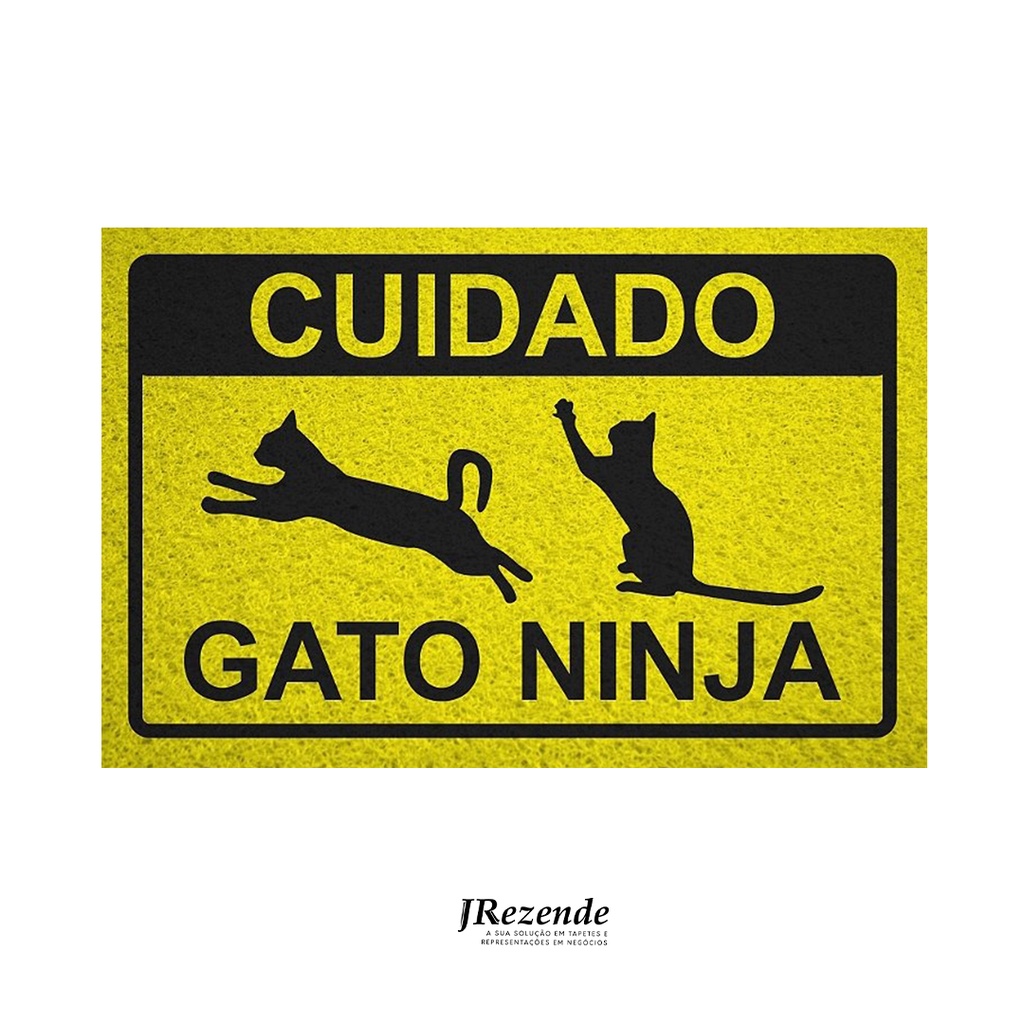 Tapete Capacho - Cuidado Gato Ninja - 60 cm x 40 cm