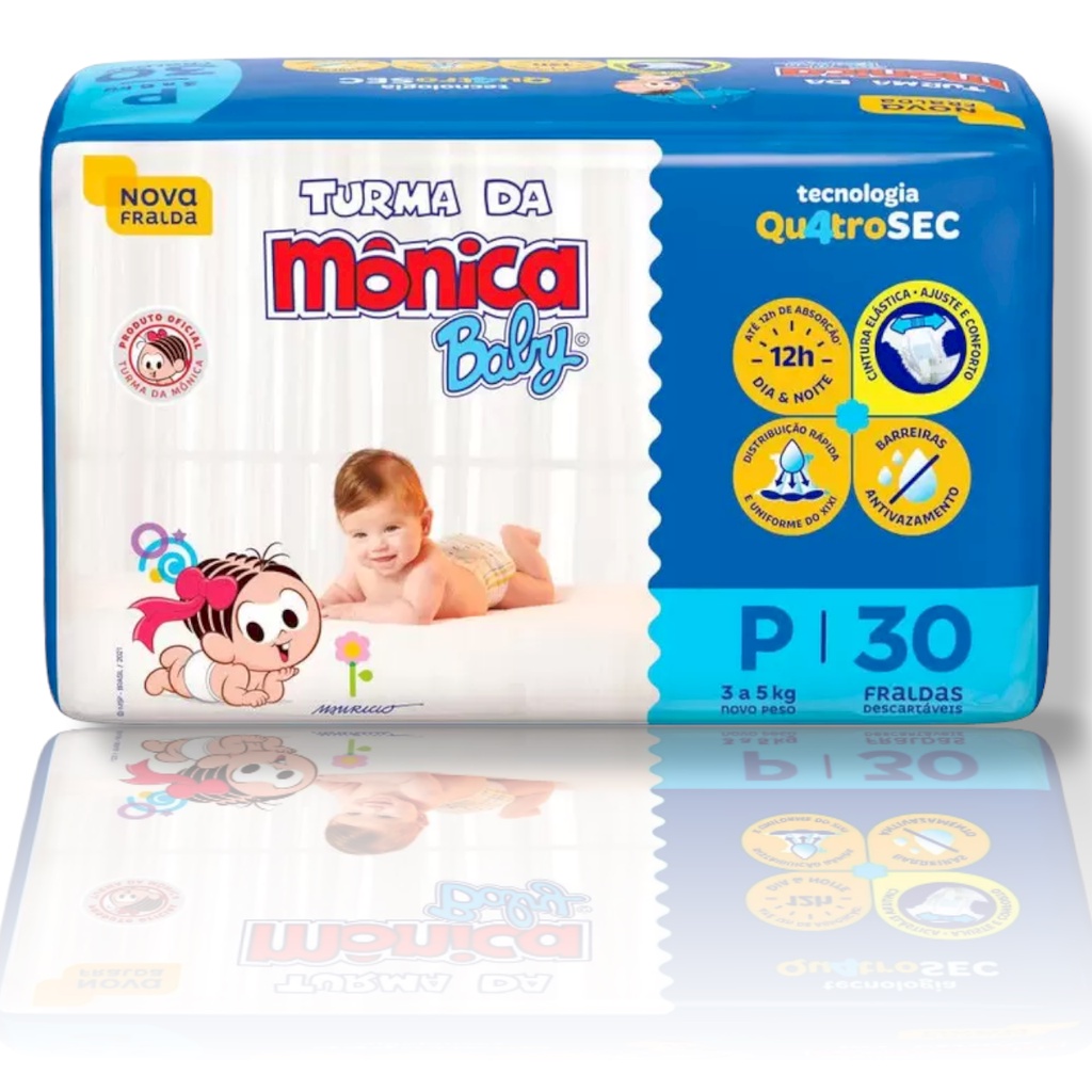Fralda Turma Da Mônica Baby Qu4troSEC Jumbo P-30 unidades (NOVA LINHA ...