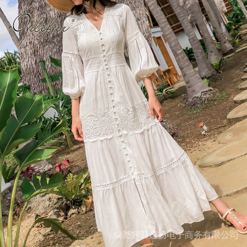 Vestido De Praia Mulheres Elegante Malha Longo Robe Novo 2022 Verão V- Neck  Spaghetti Ruffle Fora Do Ombro Vestido De Festa Vestidos Mujer - Escorrega  o Preço