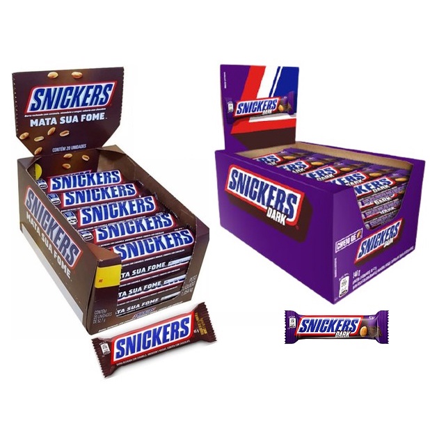 KIT 1 Caixa De Chocolate Snickers Original E 1 Cx Do Dark 20un 45g ...