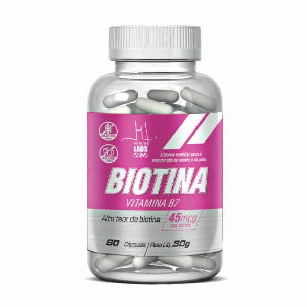 Biotina Vitamina B7 45mcg 60 Caps Health Labs Pote Alto Teor Novo ...