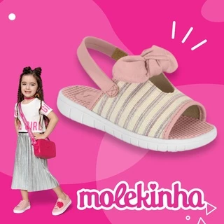 Sandália Molekinha Original Rosa com Laço Listrada e Elástico - 2717102