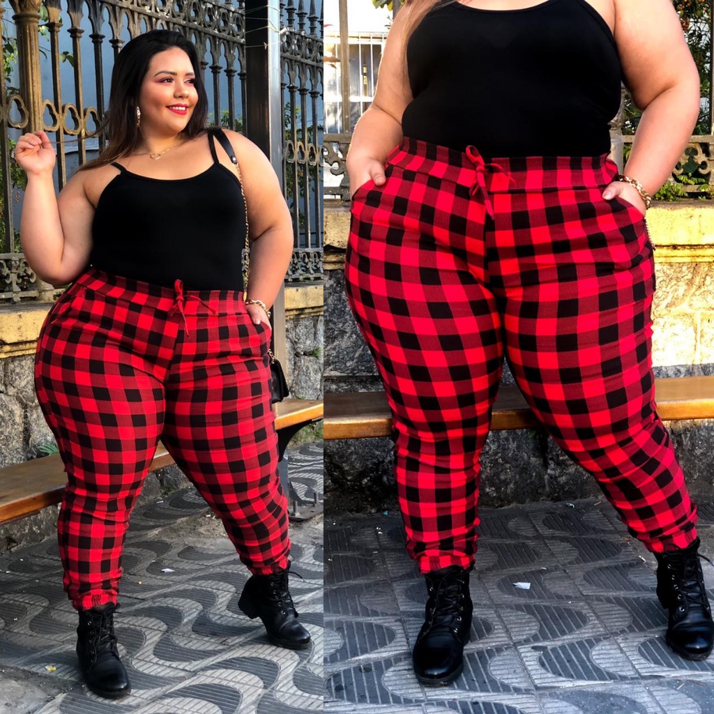 Calça xadrez 2024 plus size