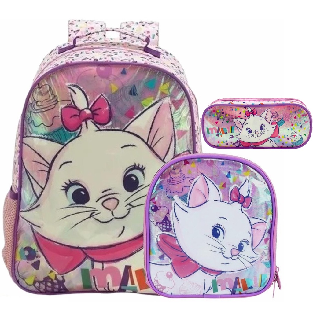 Kit Escolar Menina Gata Marie Mochila + Lancheira + Estojo - Loja Zuza  Brinquedos