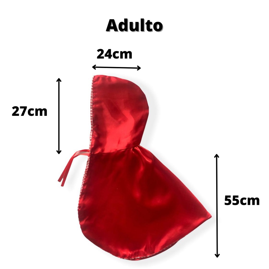 Fantasia Feminina Capa Chapeuzinho Vermelho Adulto e Infantil