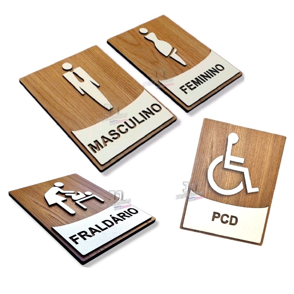 Placas banheiro wc indicativas em mdf 3mm + PCD + FRALDÁRIO
