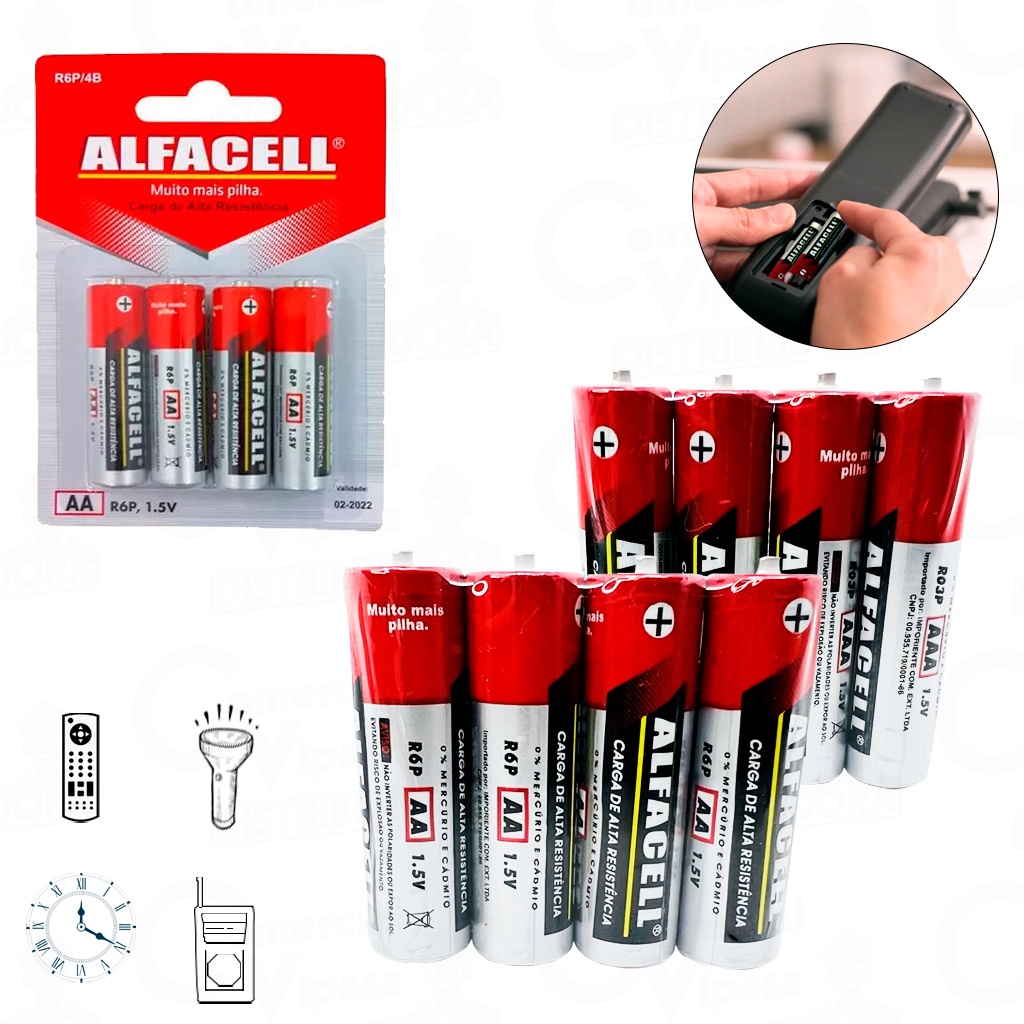 Pilha AA Comum Pilhas AAA Palito 1.5V 4 Unidades Carga de Alta Resistência Alfacell