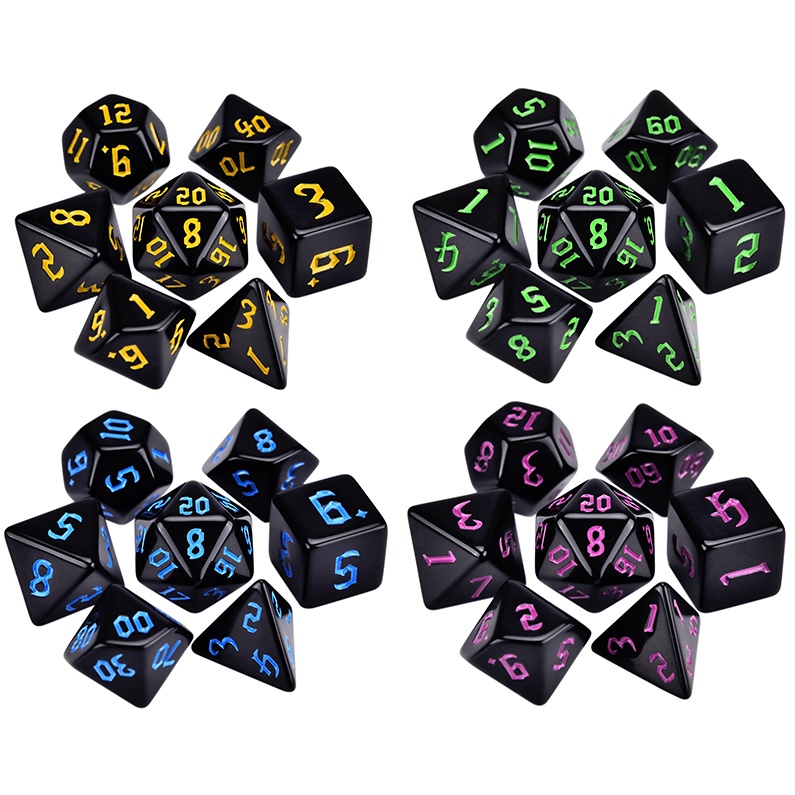 Kit de Dados de Tabuleiro RPG 7 unidades Set Jogos D&d D4 D6 D8 D10 D12 D20