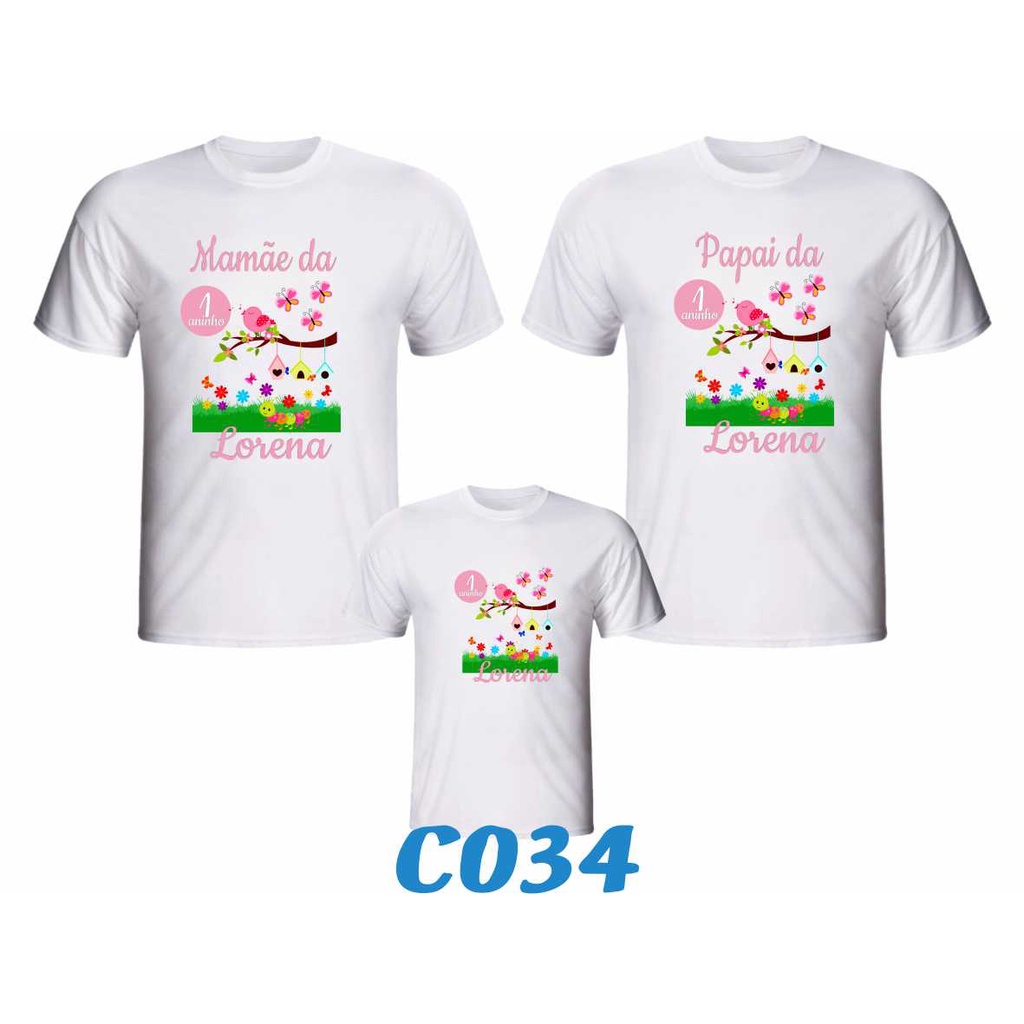 Kit 3 Camisetas Personalizada " Jardim Encantado " com tema para Aniversário Temático