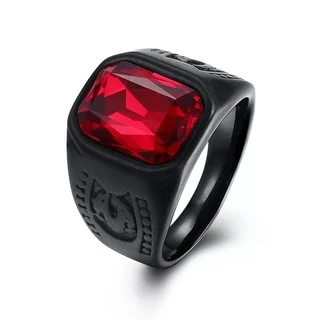 Anel masculino Homem Aço inoxidável preto pedra vermelha Zirconia