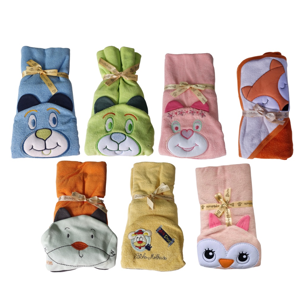 Toalha banho bebê bicho molhado com capuz e forro algodão Shopee
