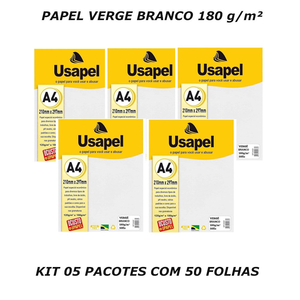 Papel Verge A4 Branco 180g 50 Folhas Usapel Kit 05 Pacotes Shopee Brasil 7686