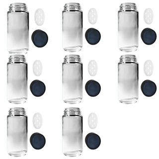 Frasco Pote Tempero - Kit com 8 vidros 100ml + 8 tampas plásticas com batoque dosador