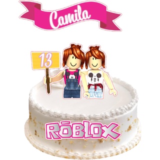 Topo de Bolo - Roblox Rosa - Decoração para Bolo - Topper